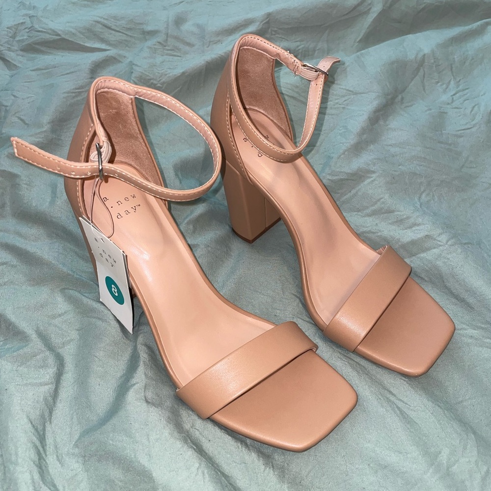 A New Day Ema Square Toe Block Heels- Nude- Size 8